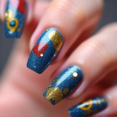 Diseño de nail art creativo en uñas acrílicas